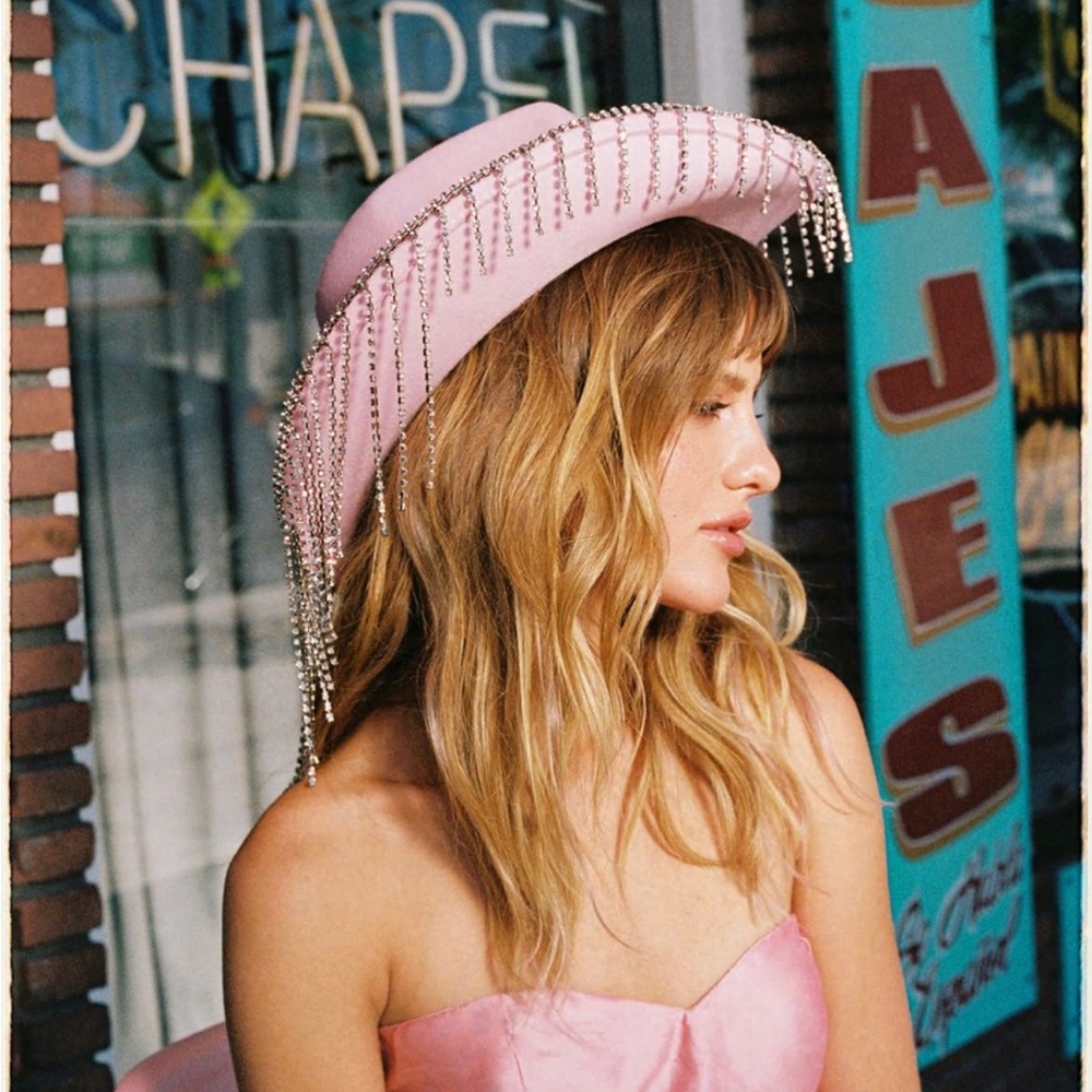 Pink bedazzle fringe cowgirl hat